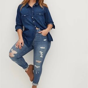 TORRID Chambray Denim Button-Up Shirt EUC